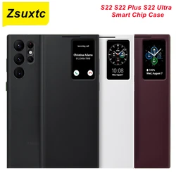 Window View Flip Cover Smart Chip Case For Samsung Galaxy S22 Plus S22Ultra Flip-free Wake Up Leather Case For Samsung S22 Ultra