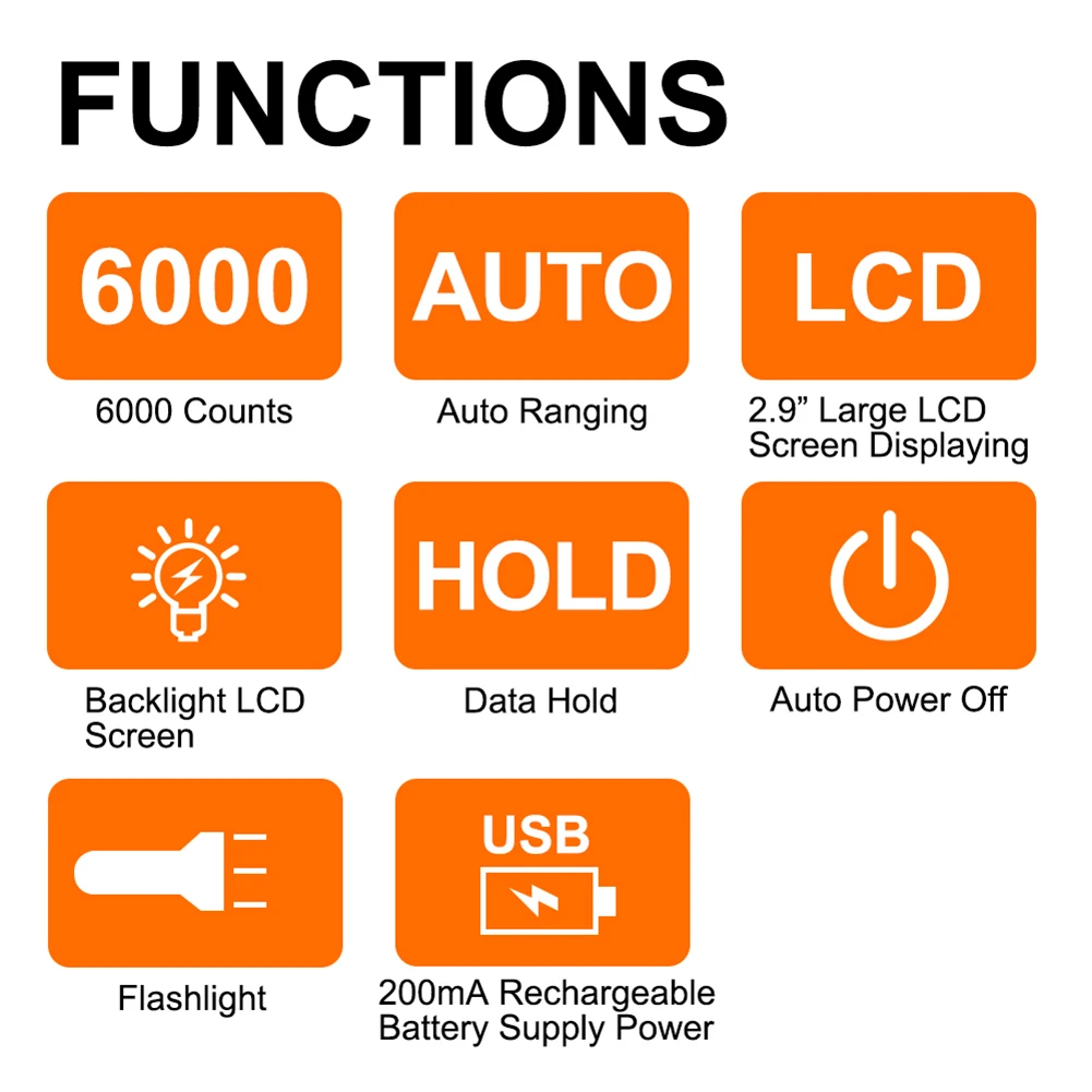 Multimeter With Flashlight Auto-ranging 6000 Counts Red Black Digital Multimeter Auto Power Off Compact Design