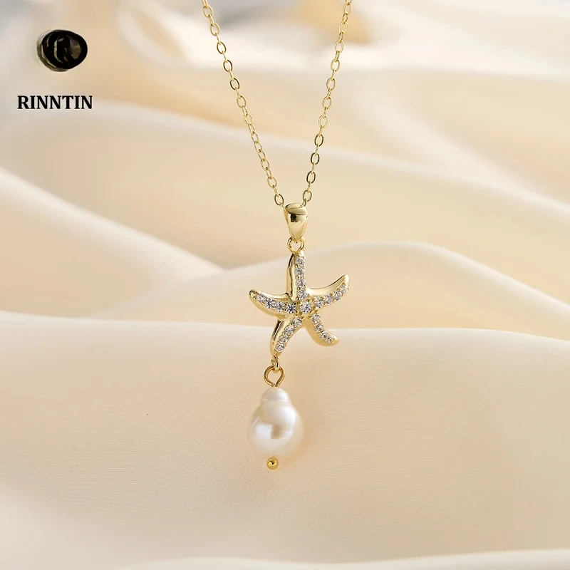 جديد الذهبي المختنق المرأة شل قلادة قلادة لؤلؤ المياه العذبة الطبيعية 925 الفضة نجم البحر شل مكتنزة القلائد #6