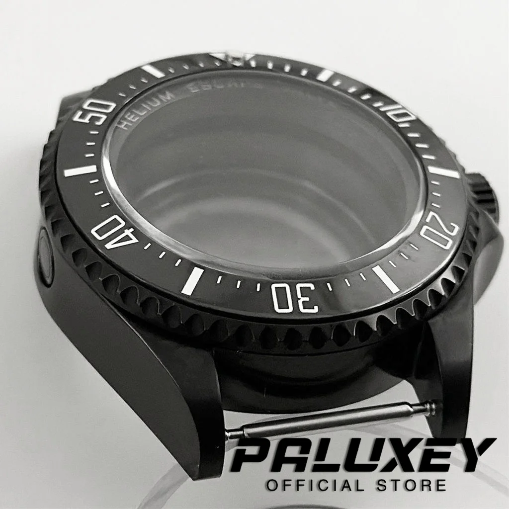 44mm Black SEA Homage Big Sapphire Crystal Watch Case Black Ceramic Bezel Fit NH35 NH36 4R35 4R36 NH34 NH38 NH39 NH70 Movement