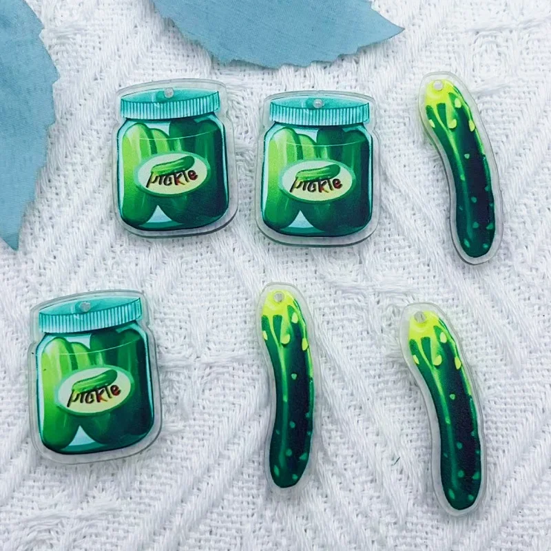 10 pieces of DIY acrylic creative and fun imitation pickled cucumber bottle pendants fruit and vegetable earrings and keychains
