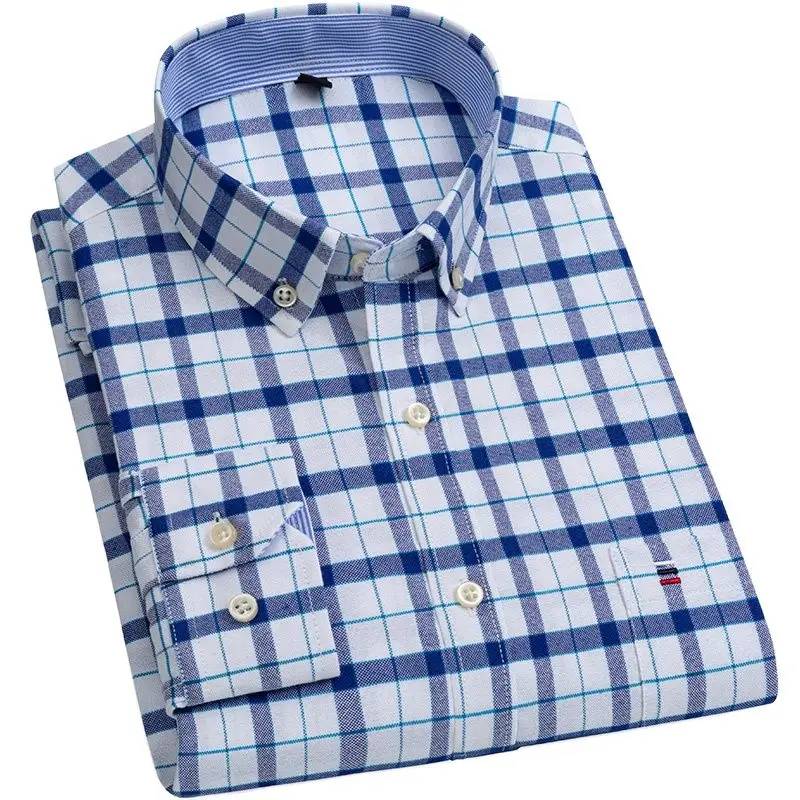 Men\'s 100% Cotton Regular-Fit Long-Sleeve Pocket Oxford Shirt Button Down Casual Dress Shirt