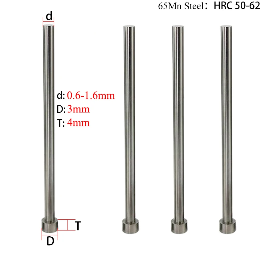 

0.6/0.8/0.9/1/1.1*100/125/150/180/200mm 3*4mm 65Mn HRC52 Plastic Injection Punching Mould Round Tip Straight Ejector Sleeve Pin