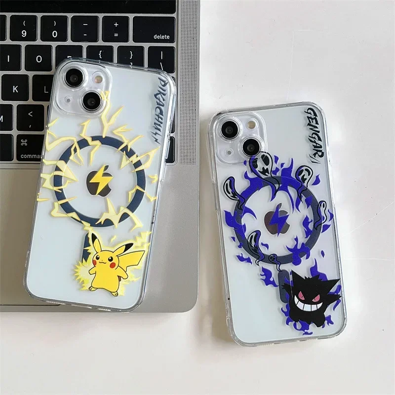 Pikachu Pokemon gengar Anime Case For Magsafe Wireless Charging Phone Case For iPhone 15 14 13 12 11 Pro Max Magnetic Soft Cover