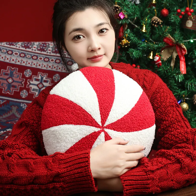 30 ~ 35 سنتيمتر الأحمر عيد الميلاد أفخم رمي وسادة محشوة لينة قصب الحلوى مصاصة وسادة أريكة كرسي الطرف الدعامة الديكور هدية #3