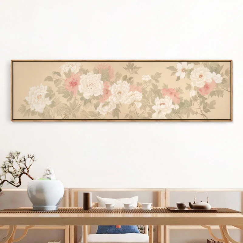 

Chinese Peony Canvas Poster Traditional Flower Bird Painting New Chinese Wall Decor Bedroom Living Room Horizontal Large Print