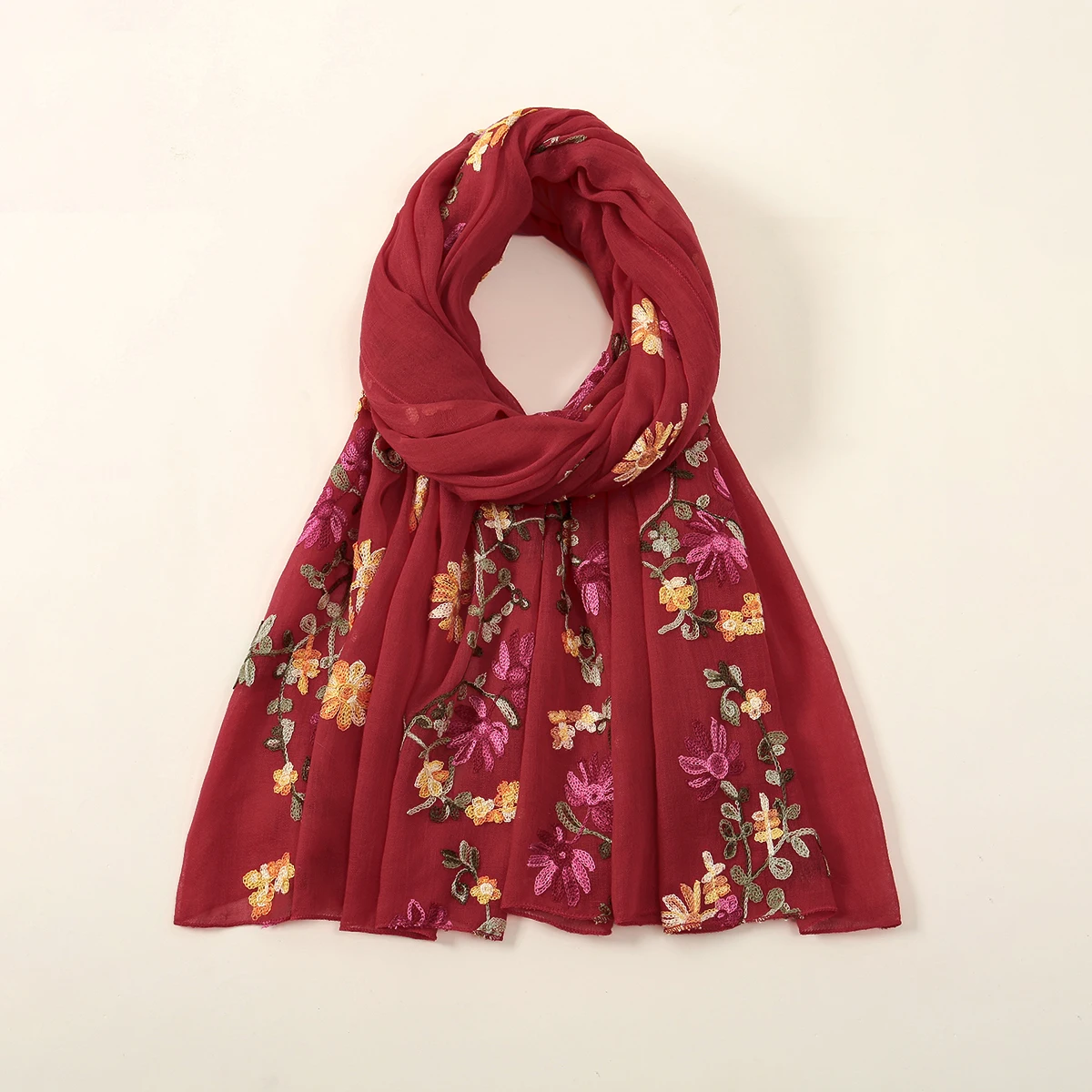 Wholesale New Floral Cotton Scarf Women Thin Flower Embroidered Shawls And Wraps Foulard Hijab Stoles Vintage Sunscreen Scarves