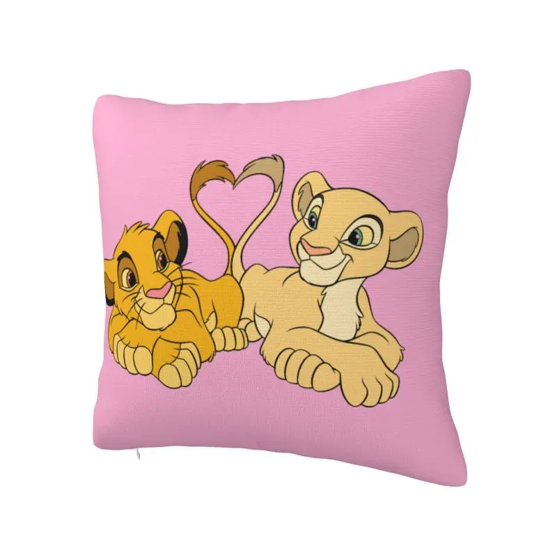 Custom Cartoon Simba And Nala Throw Pillow Case 45*45cm for Living Room The Lion King Cushion Cover Square Polyester Pillowcase