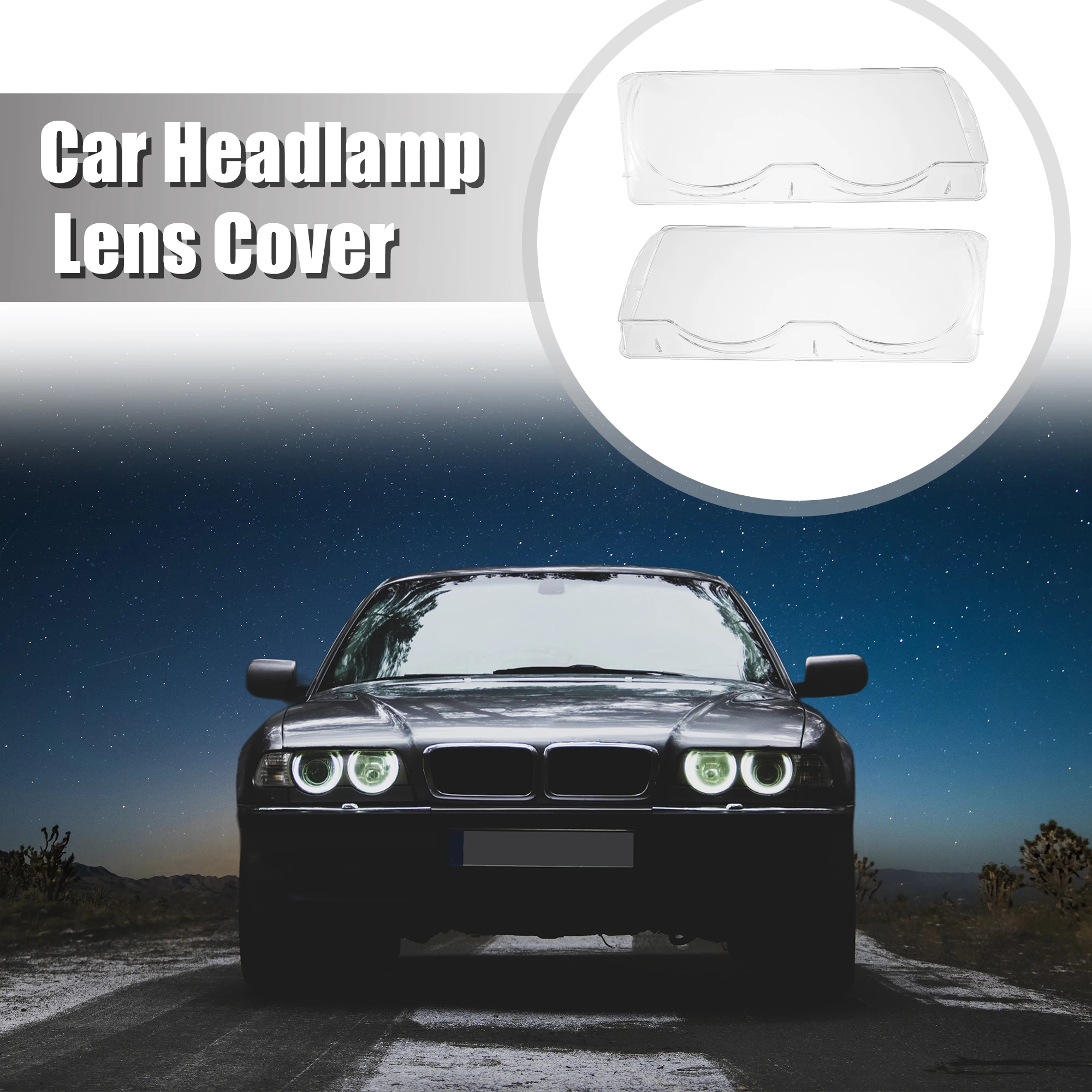 

Uxcell 1 Pair Car Front Headlight Headlamp Lense Clear Lens Cover Cap PC Shell for BMW 7 Series E38 Facelift 1999-2001