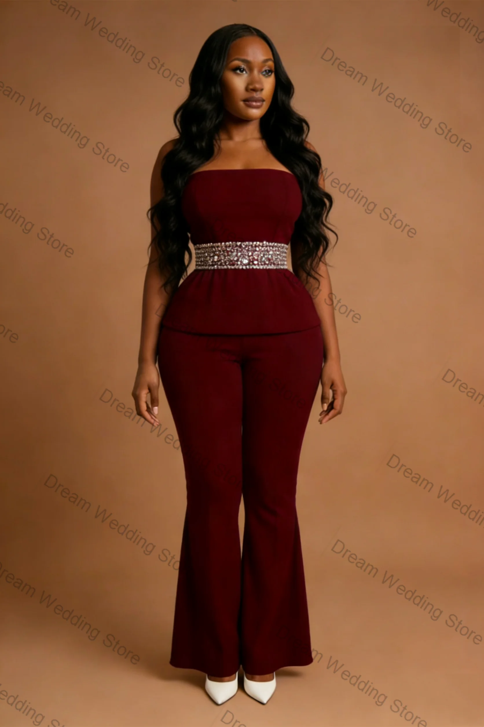 

Burgundy Women Suit Set 2 Pcs Sexy Top+Pants Trousers Cotton Spring Formal Office Lady Jacket Customized Wedding Guest Coat