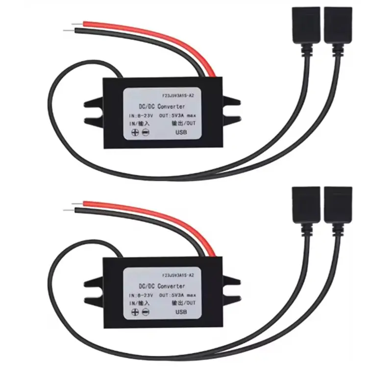 【PUBLICITY】Double USB Car Converter Module 2PCS 12V To 5V 3A 15W Power Adapter DC To DC Reduced Voltage Regulator