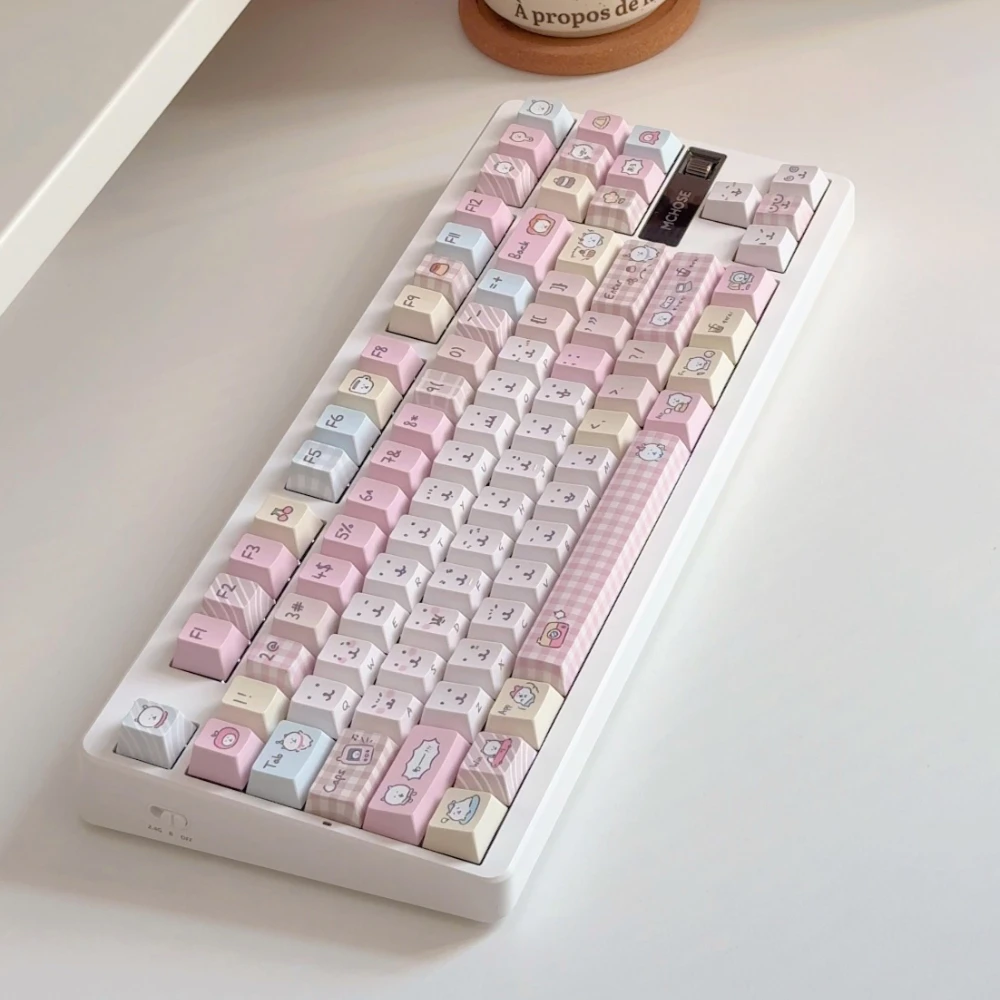 135 Keys Cute Bear Pink Keycaps MX Switch PBT Heat-sublimation Cherry Profile Gaming Mechanical Keyboard Keycaps ACCESSORIES