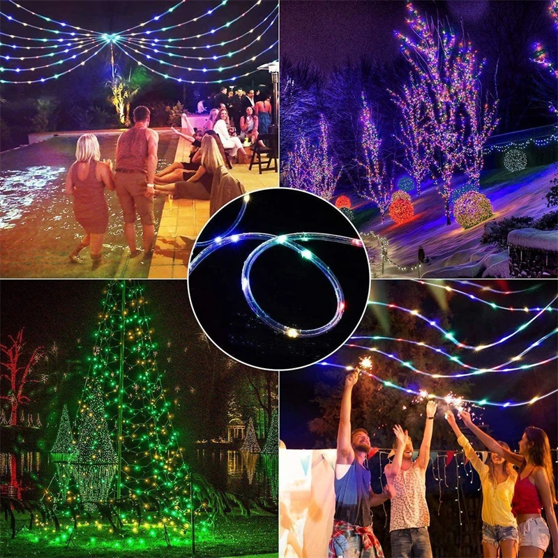 Solar LED Rope Lights Fairy Tube Light String Outdoor Waterproof Lamps 8 Mode for Home Garden Patio Wedding Tree Roof Decoration