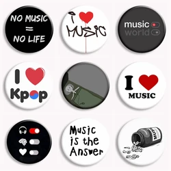 Music is Therapy I Love Music Kpop Fashionable Quote Letter Button Brooch Cartoon Funny Words Pin Clothes Backbag Jewelry 58mm
