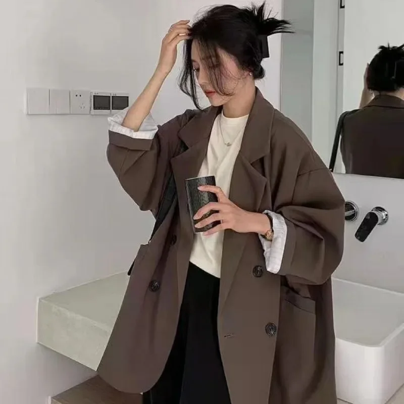 Oversize Blazers Women Long Sleeve Black Suit Streetwear Korean Chic Loose Jacket Spring Autumn Coat Double-breasted Tweed New