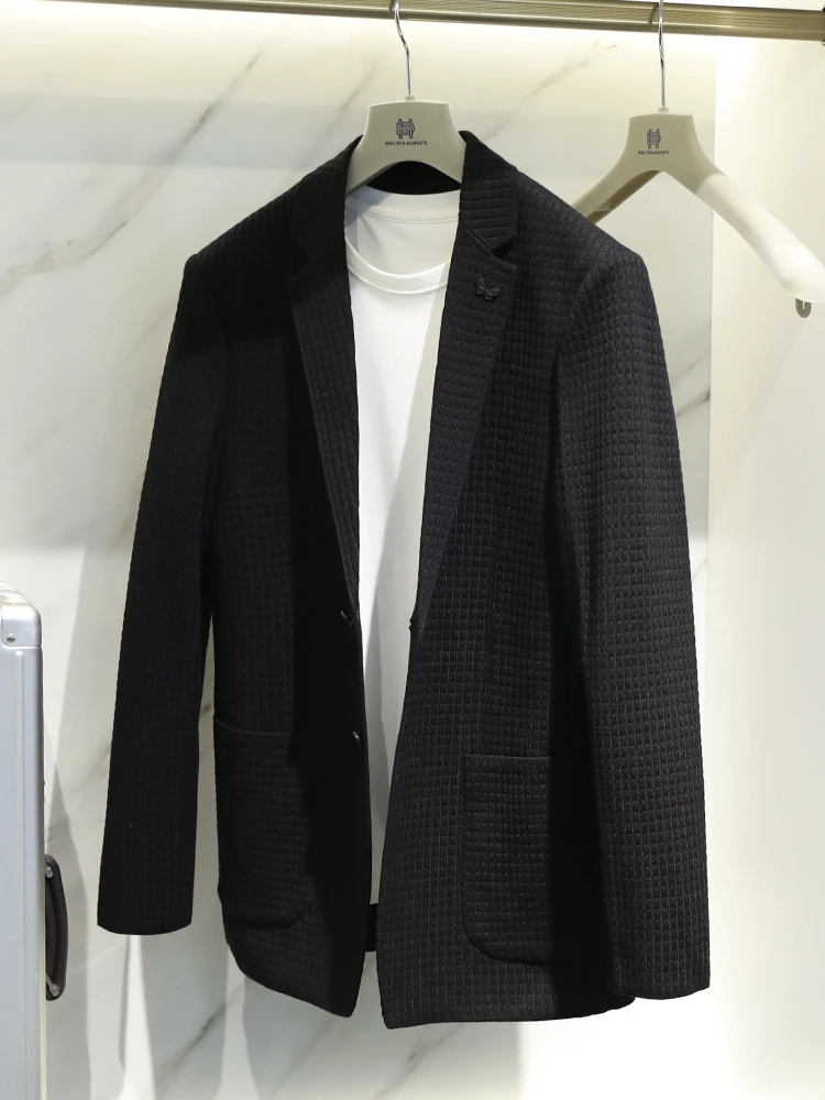 

Early autumn new wool suit knitted jacket men's thousand bird grid business loose casual suit