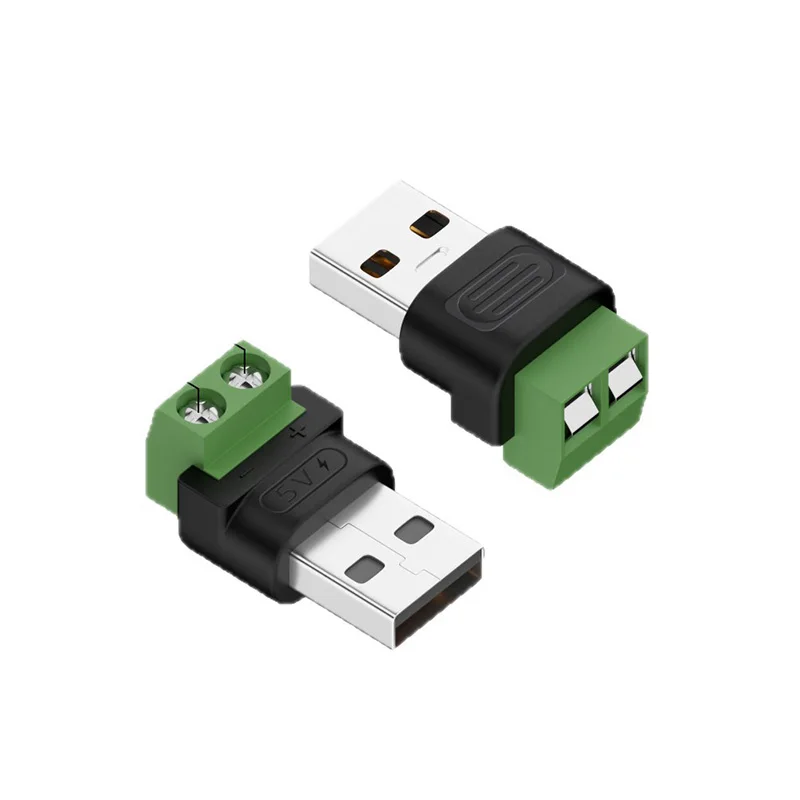 76HD USB Male To 2 Pin Green Terminal Connector 5V5A Quick Charging For Phone Fan