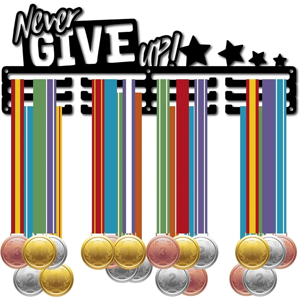 Never Give Up Medal Holder Sport Medals Display Hanger Decor Iron Metal Hanging Award Wall Mount for Home Badge Storage Running