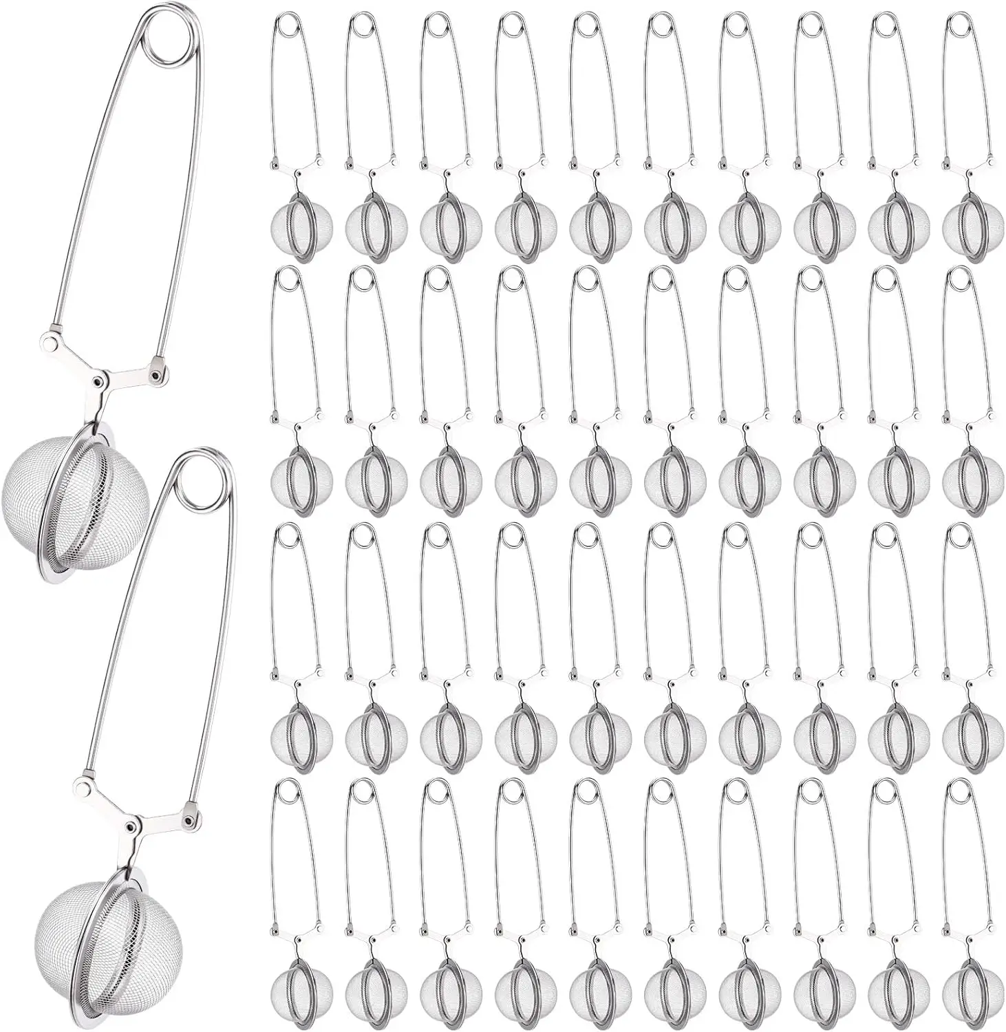 

40 Pcs Loose Leaf Tea Infuser Stainless Steel Mesh Snap Tea Ball Strainers with Handle Metal (Silver)