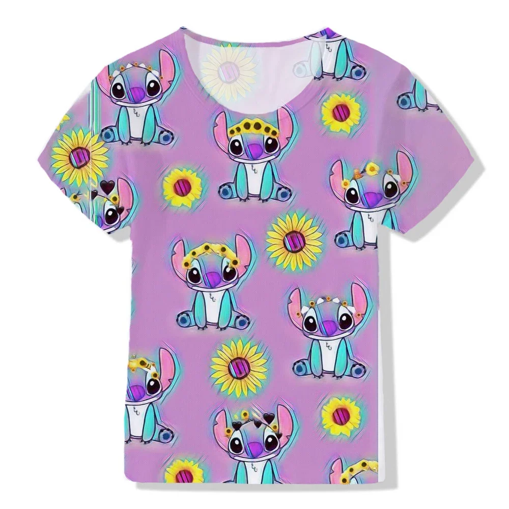 Stitch Children's Clothing T-shirt Disney T-shirt Children's Cartoon Kawai Fashion Animation New Top Boys And Girls Short Sleeve