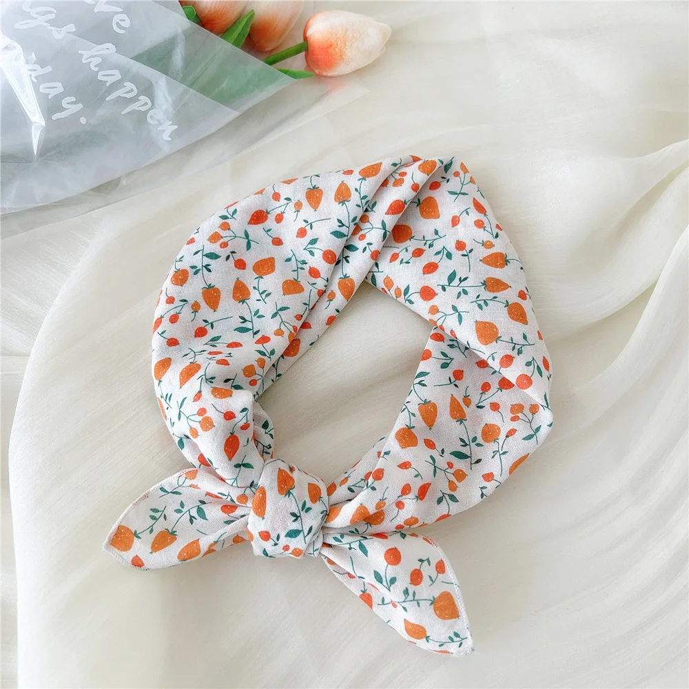 55cm Cotton Linen Square Scarf Cherry Floral Print Neck Tie Scarf Headkerchief Female Foulard Head scarf Women Hijab Bandanas