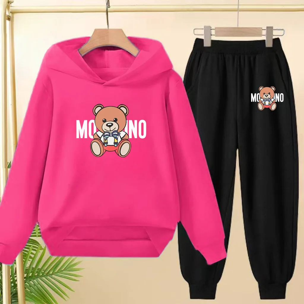 Hoodie Anak-anak Pakaian Anak Laki-laki Perempuan 3-12 Tahun Kaus Kasual Beruang Kartun Lucu + Celana Pakaian Anak Perempuan Cantik Set Olahraga Santai