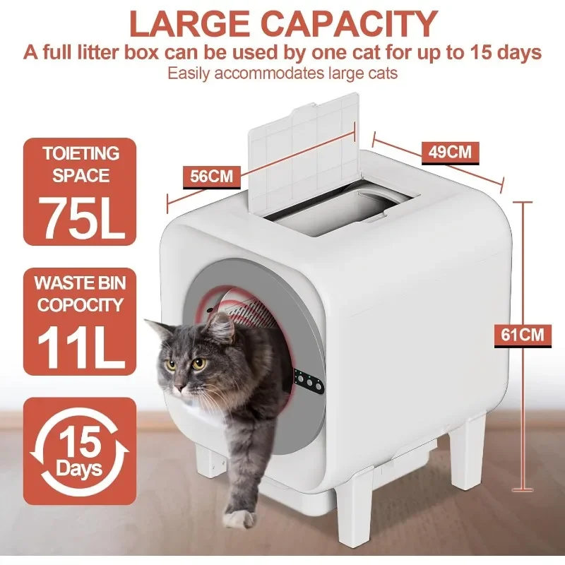 

App Control Smart Cat Toilet for Multiple Large Cats with Automatic Cat Litter Box Self Cleaning Large Space Cat Bedpans