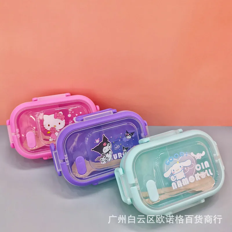 Sanrio Lunch Box Hello Kitty Cinnamoroll Kuromi Microwave Heated Portable Divided Bento Box Student Lunch Box Kids Birthday Gift