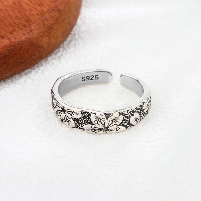 Buyee 925 Sterling Silver Sweet Ring Finger Elegant Flower Open Ring for Woman Men Fashion Excellent Fine Jewelry Circle