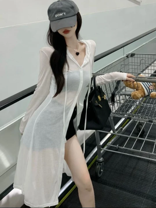 

Женская летняя прозрачная тонкая накидка из ледяного шелка с V-образным вырезом на одной пуговице, дышащая, с защитой от солнца