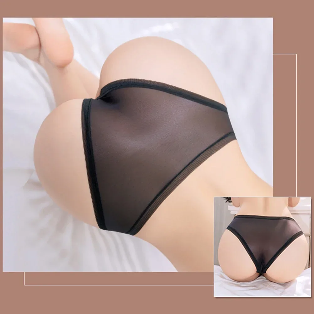 Women Thin Sheer Mesh Sexy Briefs Ice Silk Panties Low Rise Elasticity Breathable Lingerie See Through Underwear Solid Thongs