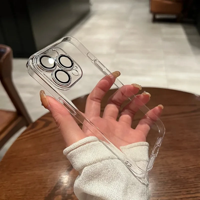 Luxuriöse, klare, kristallharte PC-stoßfeste Handyhülle für iPhone 17, 16, 13, 12, 14, 15 Plus, 17 Pro Max Air mit Objektivschutzhülle