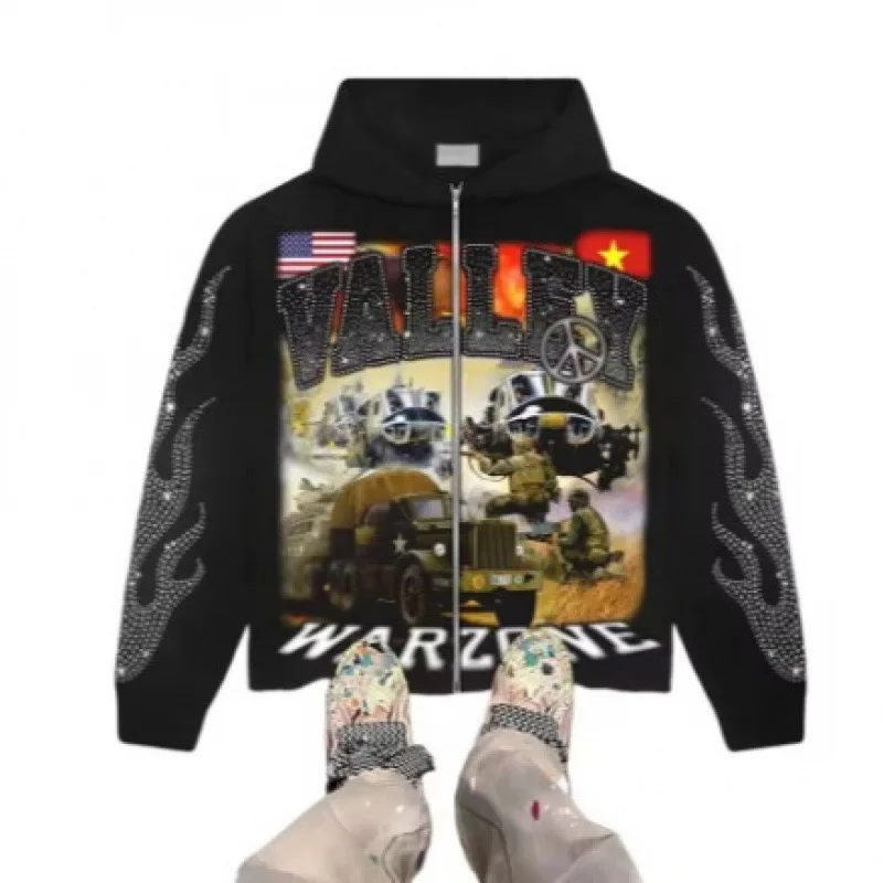 هوديي الرجال الأمريكية الشارع الشهير فضفاضة تناسب البلوز الرجعية الجرافيك تصميم عارضة الخريف الشتاء الاتجاه أزياء خمر نمط بارد #4