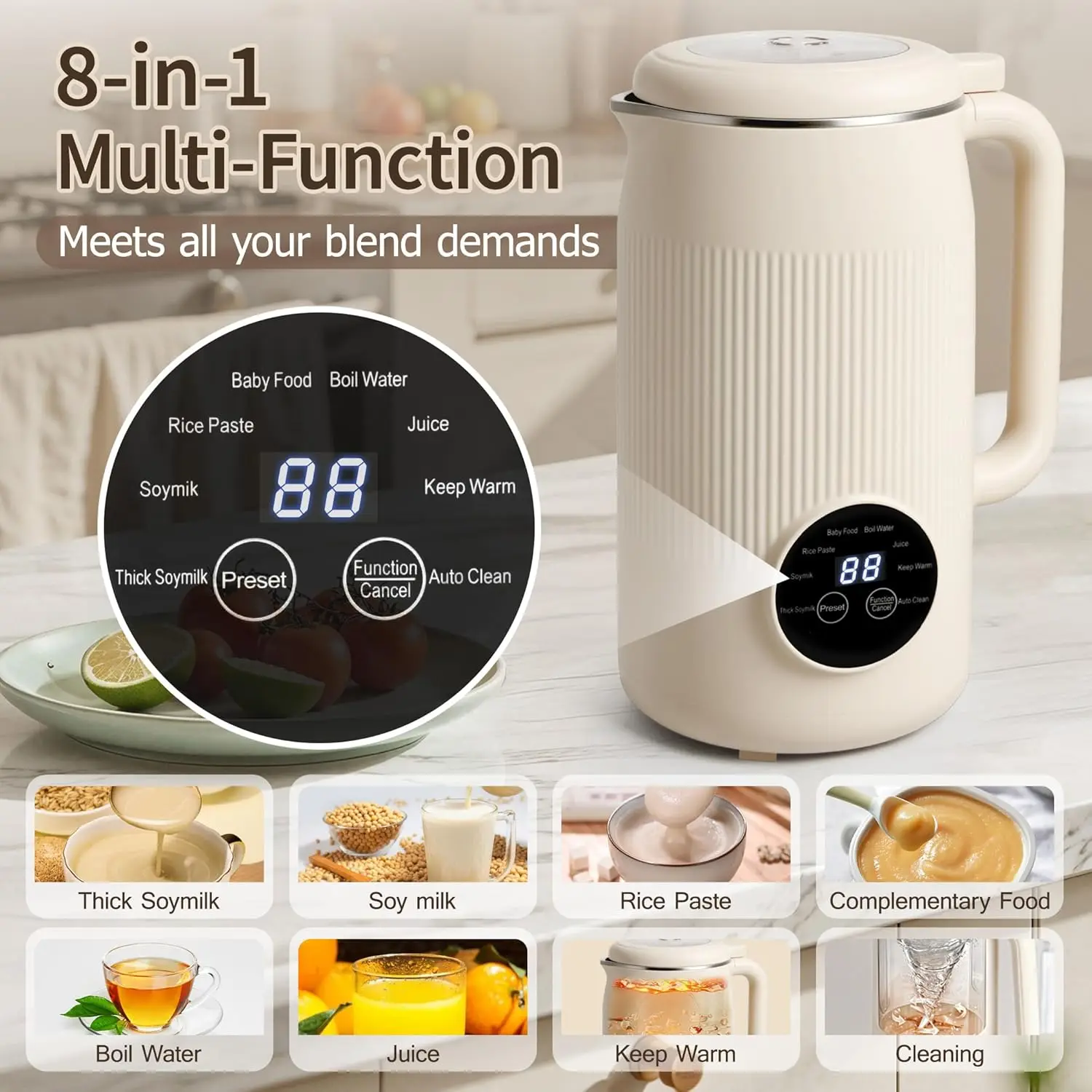 

Soybean Milk Machine Auto Keep Warm Beak Shaped Spout Soy Milk Grinding Maker 10 Leaves Smart Scheduling for Dry and Wet Beans