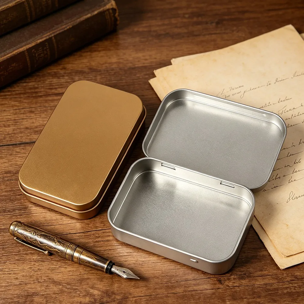 

Rectangular Rounded Corner Tin Box Mini Portable Metal Container Jewelry Pill Candy Small Storage Organizer Box