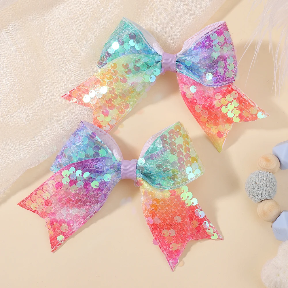 

2pcs/set Glitter Sequins Bows Hair Clips 3.93'' Cute DIY Handmade Hairpins Barrette for Baby Girls Festival Hair Accessories