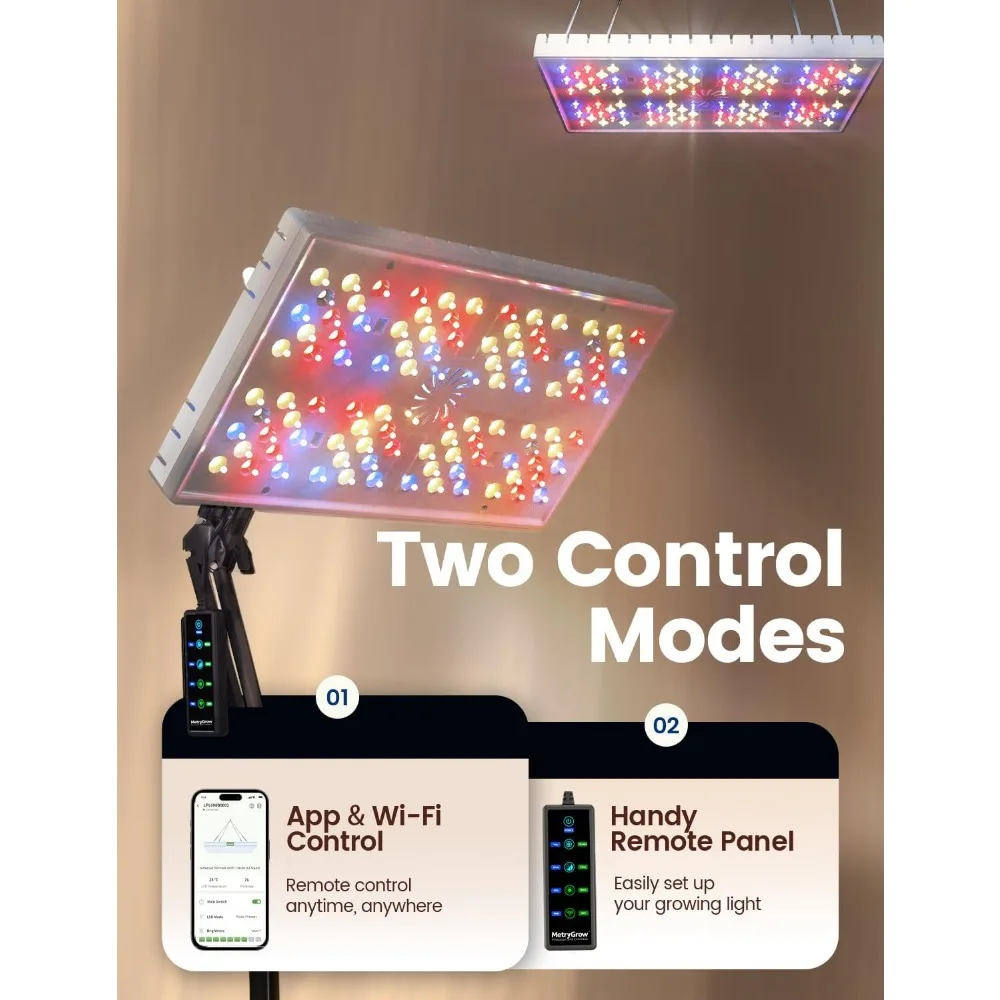مصابيح LED كاملة الطيف للنمو للنباتات الداخلية - قائمة/معلقة بقدرة 48 وات، تغطية 2 × 2 قدم، تحكم ذكي في التطبيقات، ضوء موسع