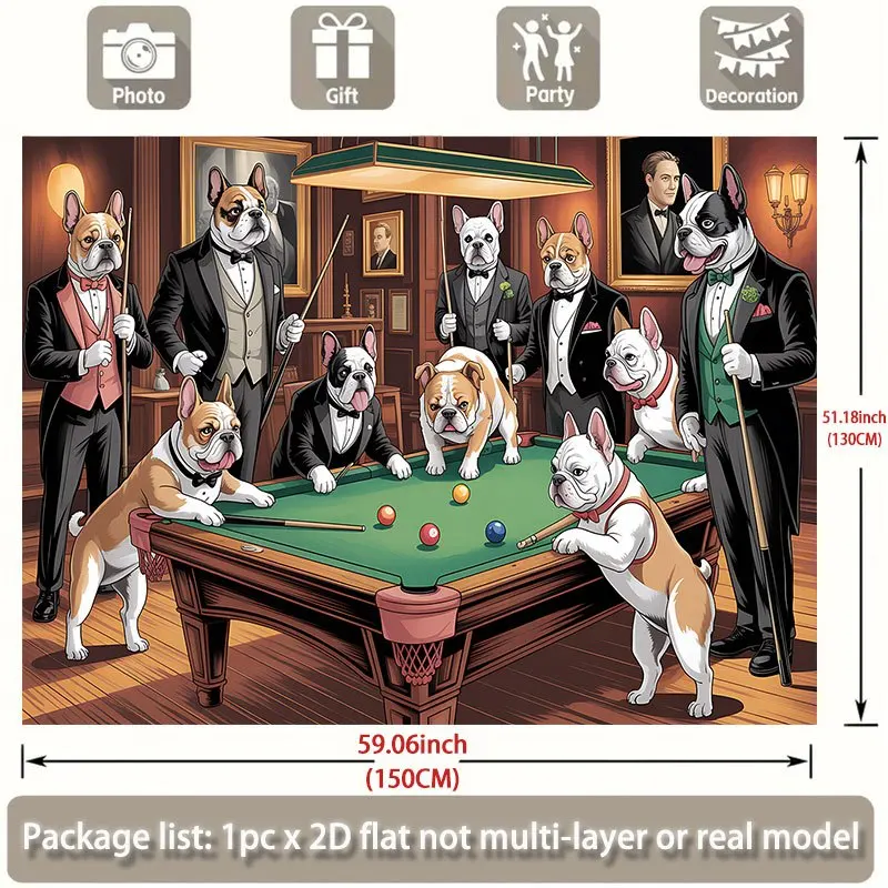 Funny Bulldogs Playing Billiards Suits Gentleman Tapestry 2D Flat Printing Wall Hanging Backdrop for GameMan Cave DecorPet Lover