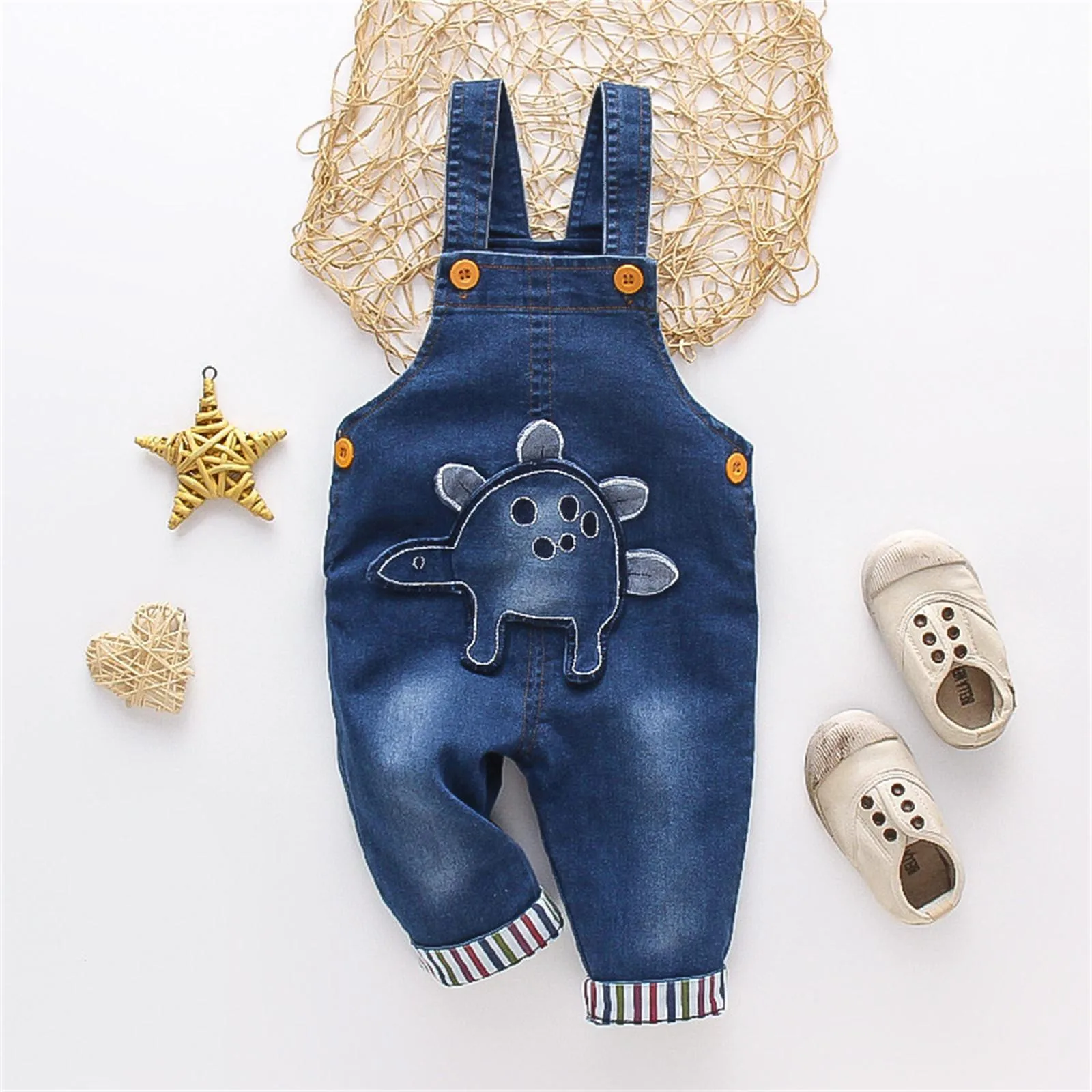 

Baby Cotton Overalls Autumn Baby Jeans Children's Casual Loose Knotted Solid Drawstring Pocket Loose-Fit Long Jumpsuit Pants