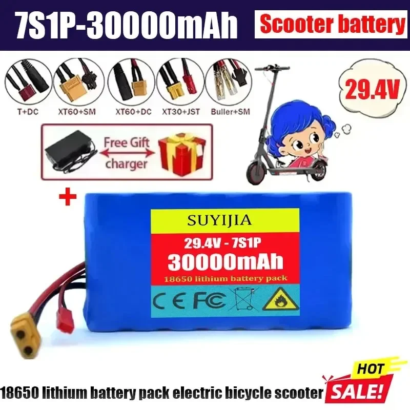 29.4V 7S1P Scooters Battery 30000mAh Lithium-ion Battery Pack for Small Electric Unicycles Scooters Toys Built-in 18650 Battery