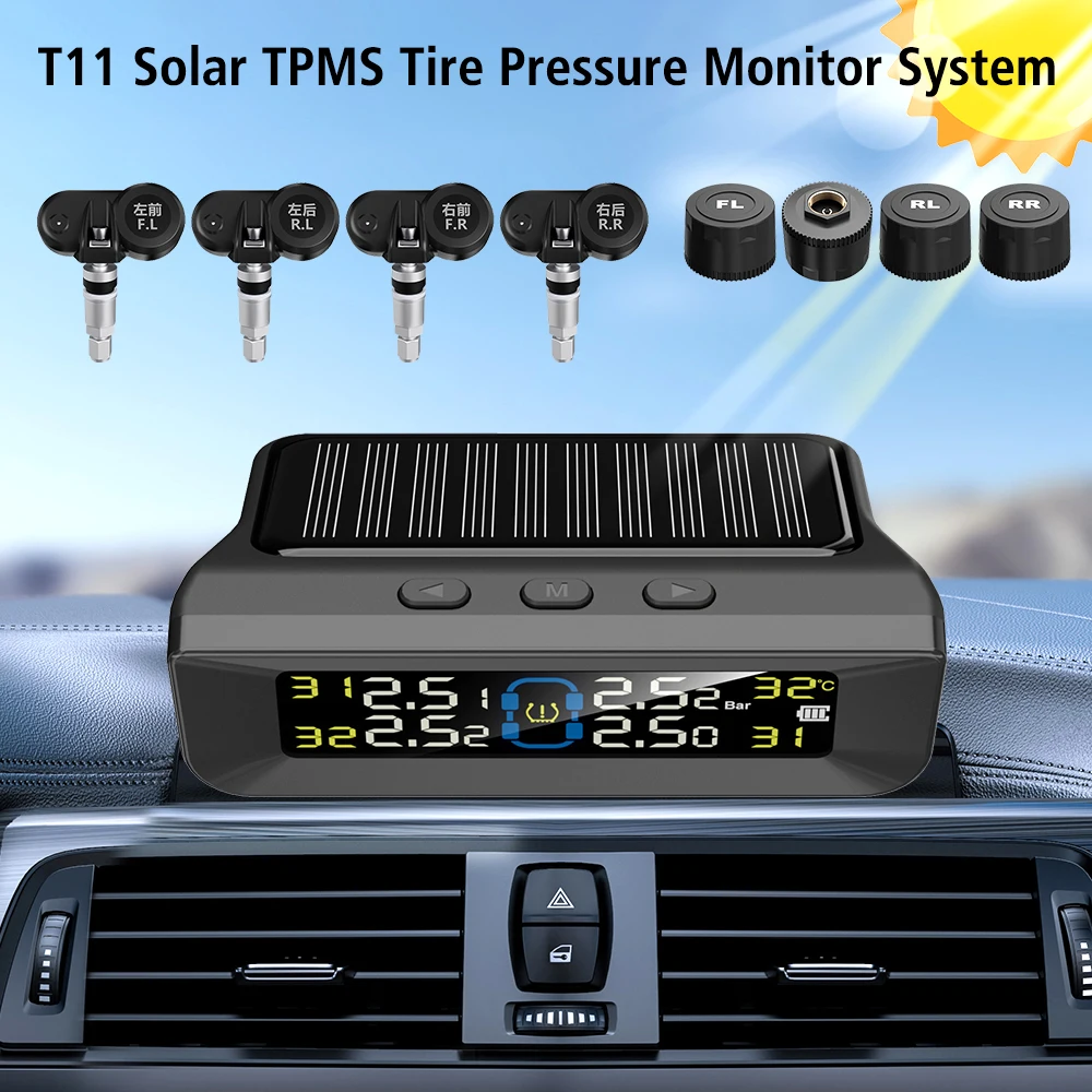 TPMS Digital LCD Display Solar/USB Powered Real Time Monitor Car Tire Pressure Monitoring System Auto Security Alarm Systems