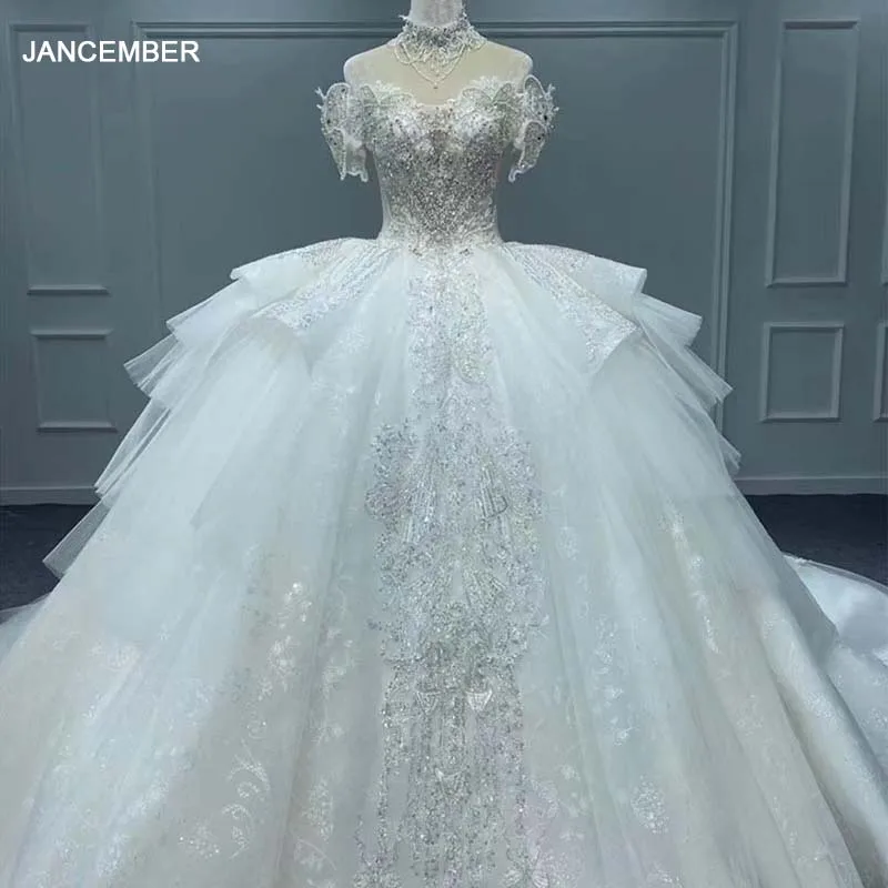 Jancember Exquisite Wedding Dresses For Women Bride Ball Gown Boat Neck Wedding Suits For Women Beading MN178 Vestido De Noiva