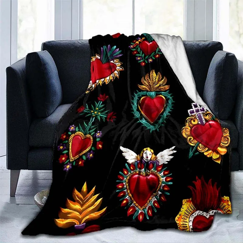 

3D Religious Faith Pattern Christ Pattern Sacred Heart of Jesus Printed Flannel Blanket, Anti-pilling Blanket, Bed, Sofa,