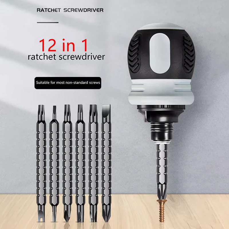 1Set Ratchet Screwdriver Set Short Shaped Radish Head High Hardness Labor-saving Multi-functional Dual-purpose