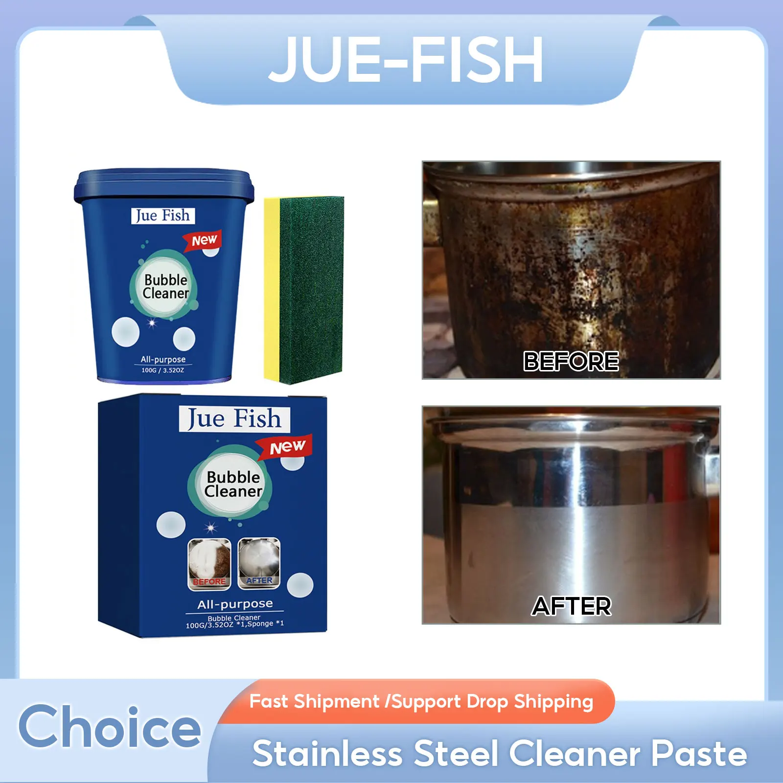 

Stainless Steel Cleaner Paste Kitchenware Stain Dirt Cleaner Black Scale Remover Pot Bottom Polish Washing Cookware Rust Cleaner