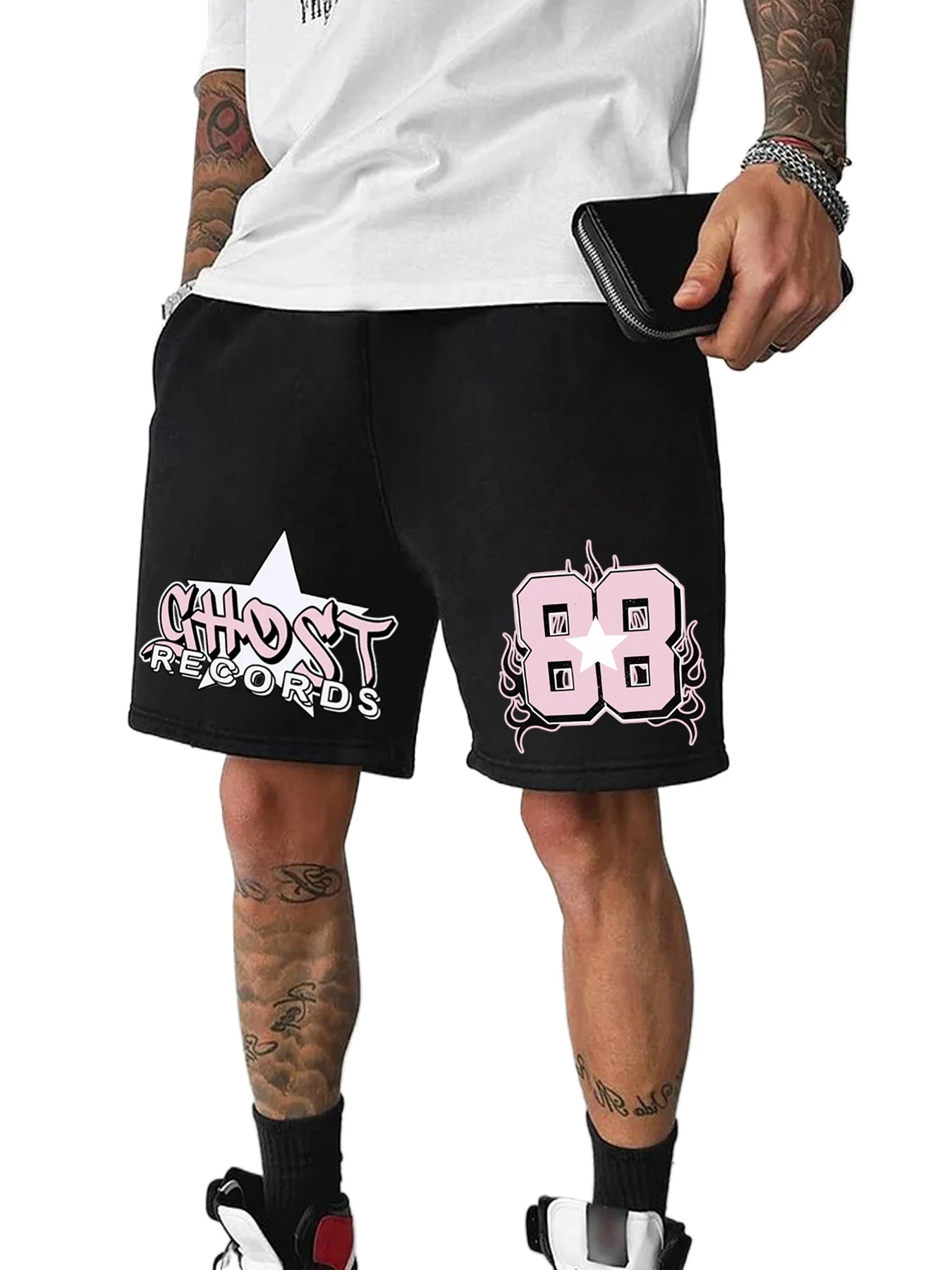 

High-street-style casual shorts Printed loose-fit casual knit pants