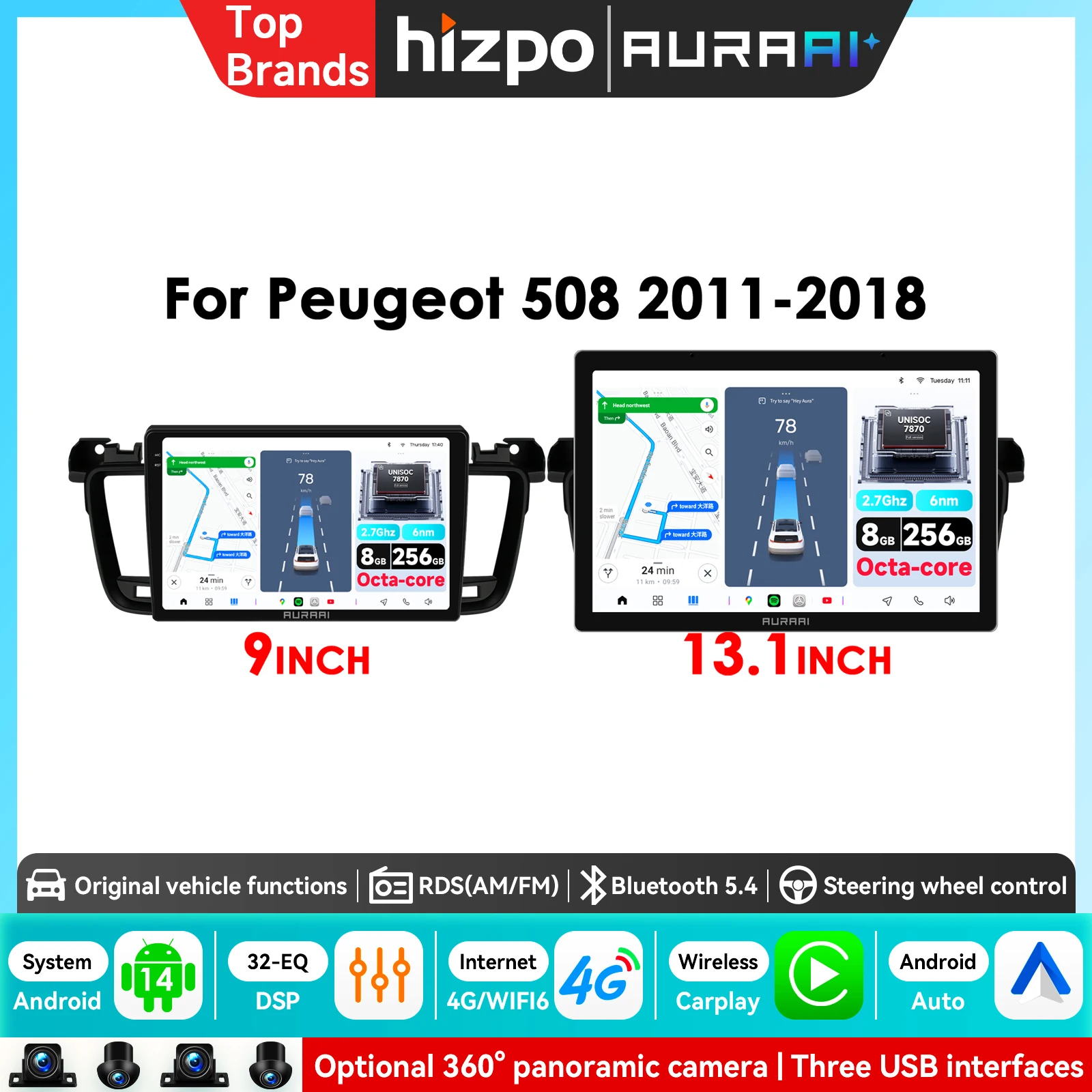 3D-Display 2K-Bildschirm Autoradio für Peugeot 508 SW CC 2011-2018 2Din Multimedia-Navigationssystem 8-Kern Android Carplay Haupteinheit