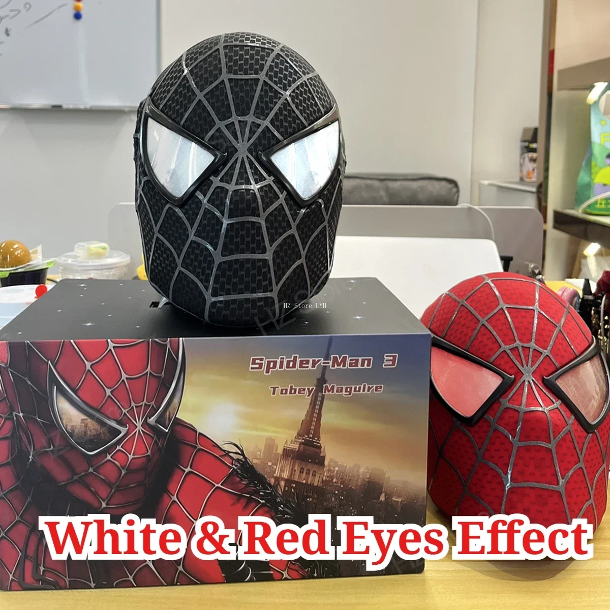 New Marvel Tobey Spiderman Mask Faceshell Detachable Lenses White Red Switchable Light 1:1 3D Spider-Man Mascara Cosplay Costume