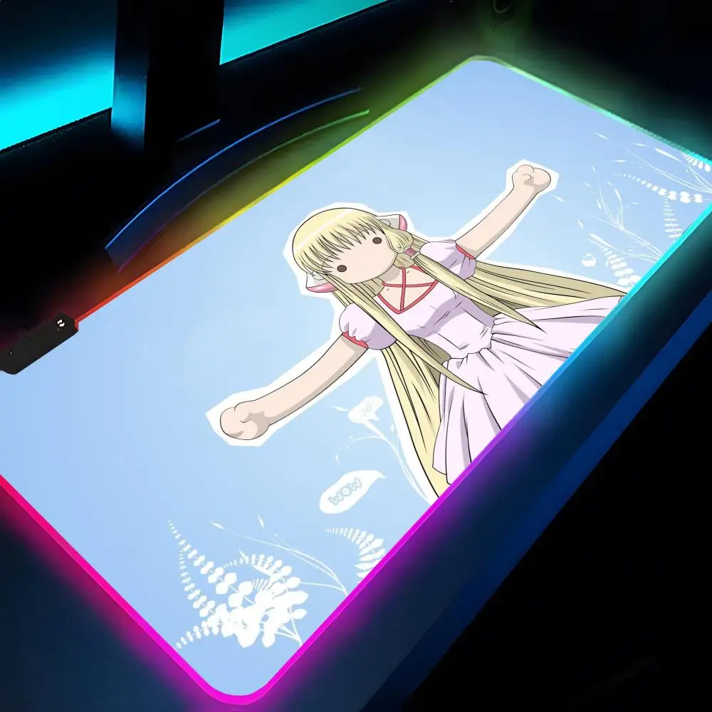 

C-Chobits Chii Anime Girl Mouse Pad Rgb Xxl Laptop Mat Gaming Mousepad Backlit Keyboard Gamer Girl Table Pads Desk