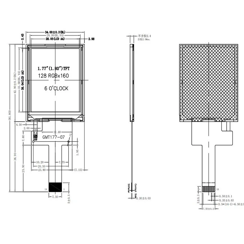 1.77 1.8 Inch TFT LCD Display HD 65K Color Screen 128*160 ST7735S Chip 14PIN SPI Serial Port Plug-in Type Solder Type Not Toucha